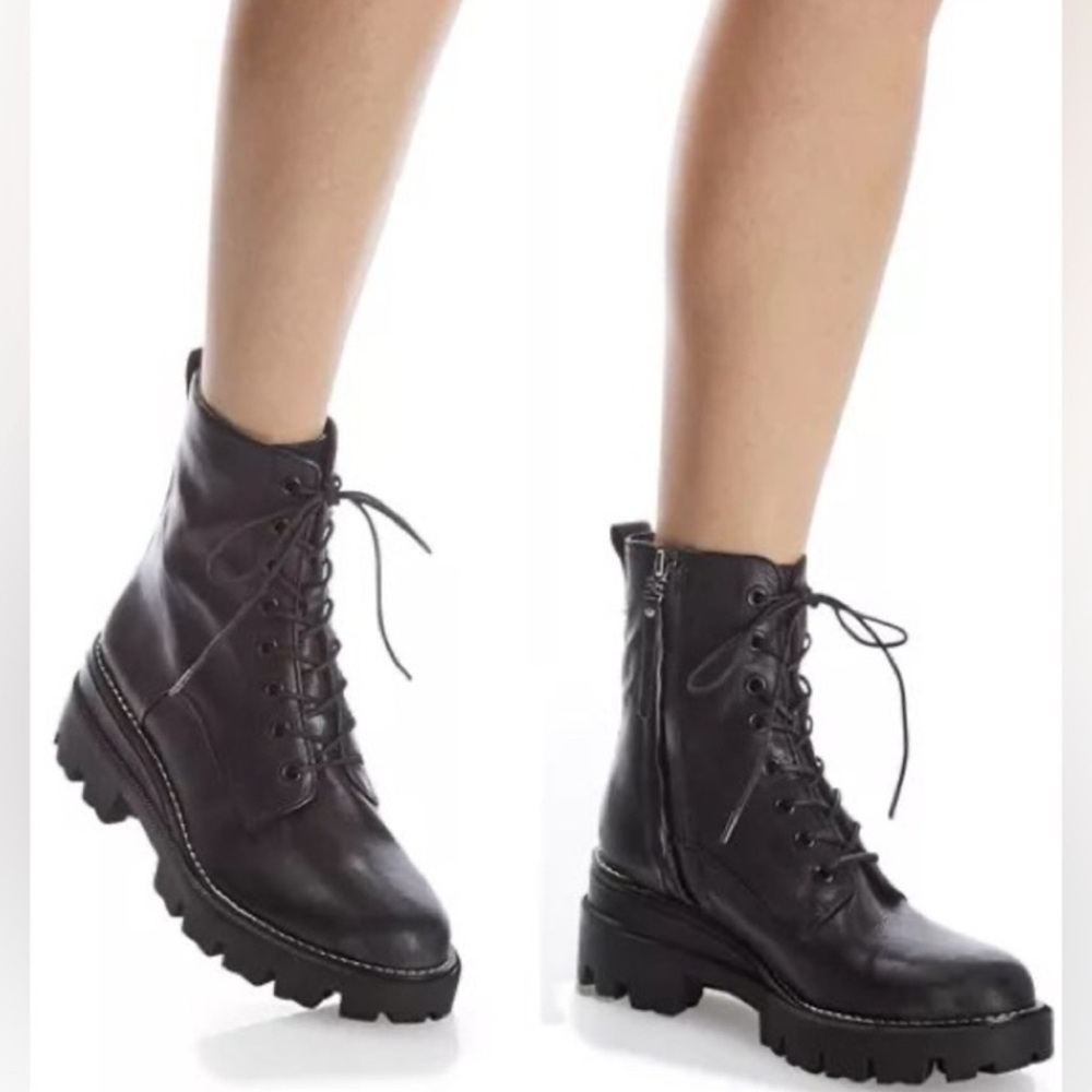 Sam Edelman Garret Black Leather Lace-Up Boots